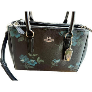Coach Surrey Navy Canvas Blue Floral Print with Black NWOT